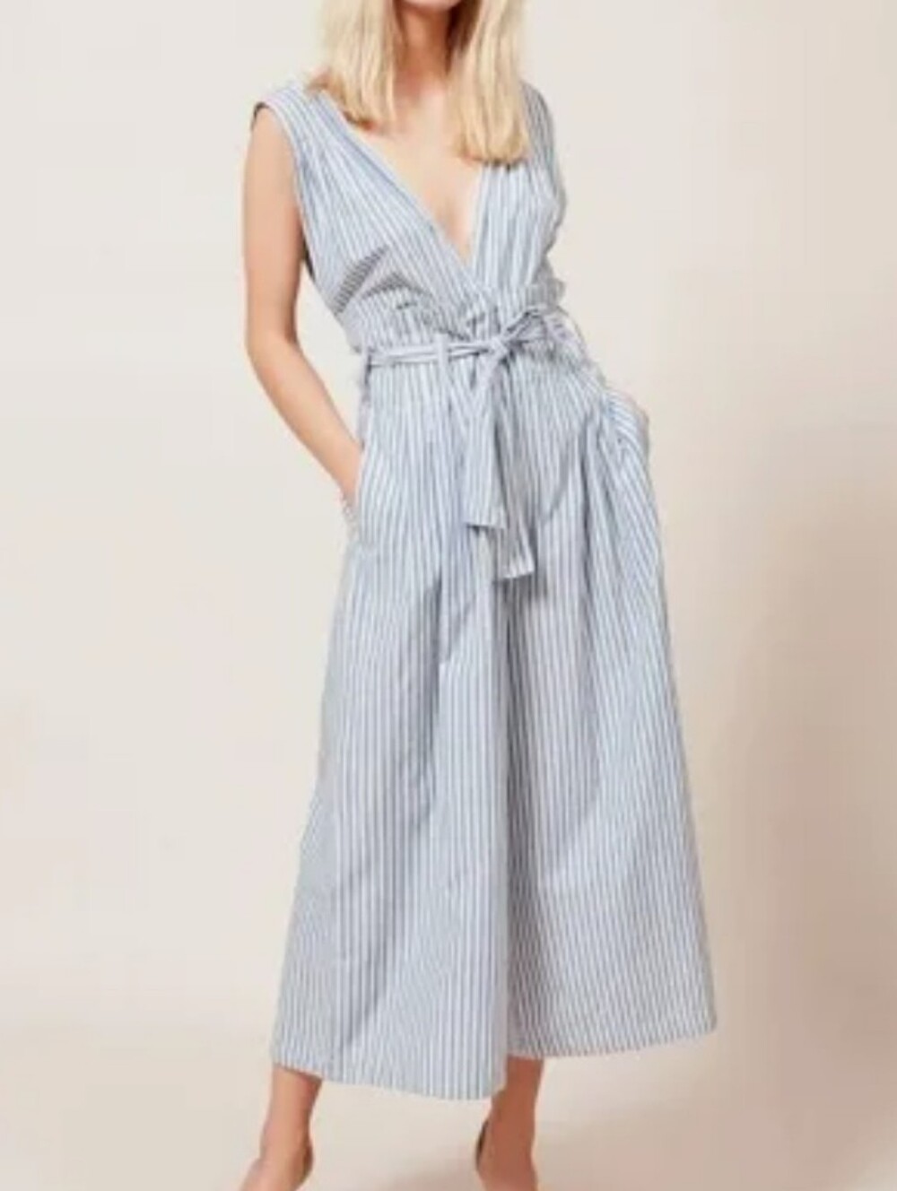 Mes Demoiselles Paris Classic Blue 100% Cotton Stripes  Jumpsuit Size 36 US 4